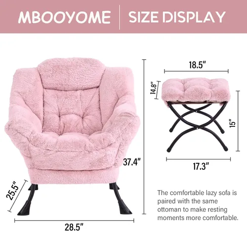 Miniatura 3 de MBOOYOME - Silla perezosa con otomano plegable, sillón de acento moderno de ocio con reposabrazos y bolsillo lateral y reposapiés plegable, silla