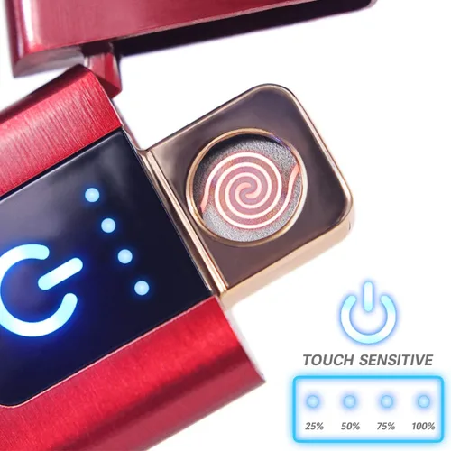 Miniatura 2 de Sensor inteligente de huellas dactilares a prueba de viento de doble cara Encendido de cigarrillos USB recargable Encendedor (rojo)