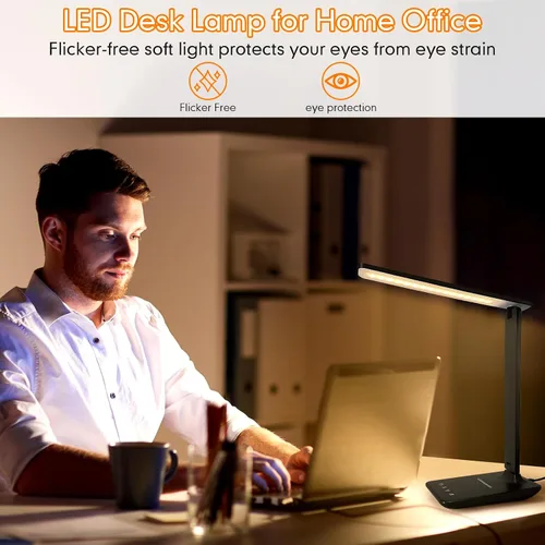 Miniatura 3 de Lámpara de escritorio LED White Crown con cargador inalámbrico de 15W y puerto USB, lámpara de mesa regulable con 5 modos de iluminación, control
