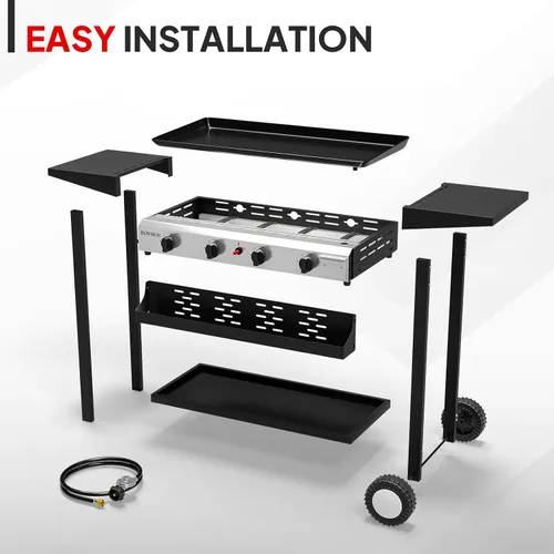 Miniatura 5 de ROVSUN Parrilla de propano portátil de 4 quemadores con encendido electrónico, 40,000 BTU parrilla de gas con bandeja esmaltada antiadherente