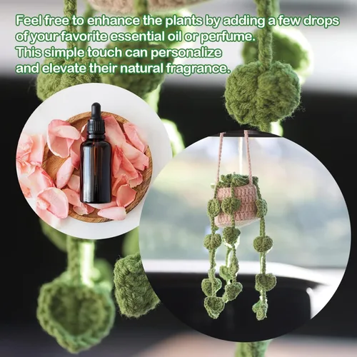 Miniatura 3 de Lindos accesorios para plantas de automóvil, accesorios de suspensión para espejo retrovisor tejido a mano con orquídeas en maceta de ganchillo B
