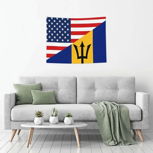 Miniatura 6 de Tapiz decorativo para pared, diseño de bandera estadounidense y bandera de Barbados, para colgar en la pared, manteles de arte hippie de 29 x 37