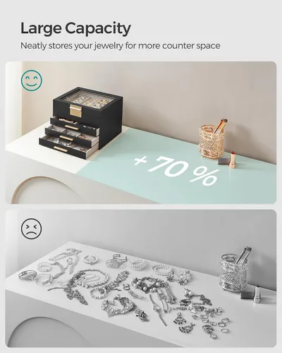 Miniatura 8 de SONGMICS Joyero organizador con tapa de vidrio, almacenamiento de joyas de 4 capas, con 3 cajones, estilo moderno, regalo de Navidad, 8 x 9.1 x 6.5