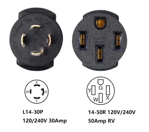Miniatura 2 de ONETAK NEMA L14-30P a 14-50R 120V/240V Compact 30 Amp Twist Lock Enchufe macho de 4 clavijas a 50 Amp 4 clavijas hembra Receptáculo Generador RV
