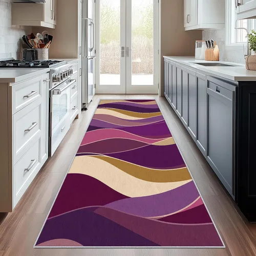 Miniatura 11 de Blue Fluid Line Runner Rug 2x4 Small - Hallway Runner Rug Ocean Wave Abstract Art Pattern, Non Slip, Washable, Blue Fluid Line Home Decor Carpet for