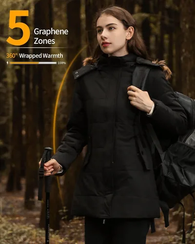 Miniatura 4 de Graphene Heated Jacket for Women with Battery PackDetachable HoodSlim Fit