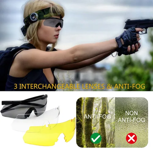 Miniatura 4 de SPOSUNE Anteojos de disparo para hombre con funda, resistentes a los impactos con 3 lentes, gafas de seguridad antivaho para hombres y mujeres Negro