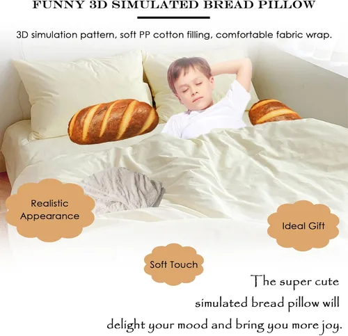 Miniatura 2 de zhidiloveyou Almohada de Pan Divertida Rellena con Forma de Pan Juguete Regalo para Niños y Adultos, 15.7 pulgadas