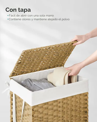Miniatura 3 de SONGMICS Canasta de lavandería con tapa, cesto de ropa de 23.8 galones (90 L) de ratán sintético con tapa y asas, plegable, forro extraíble