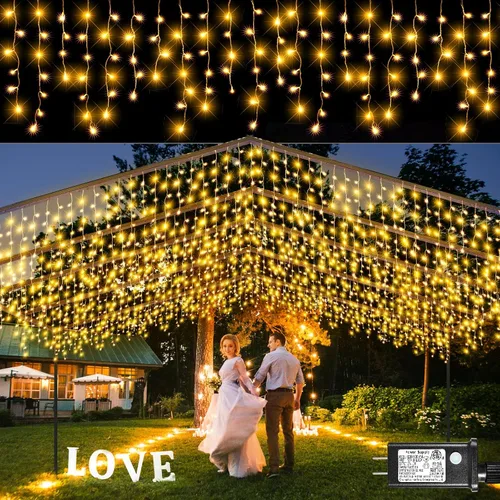 Miniatura 18 de Luces de carámbano para exteriores, 16.5 pies, 200 luces LED de Navidad para exteriores, impermeables, 8 modos de enchufe, cortina de luz conectable