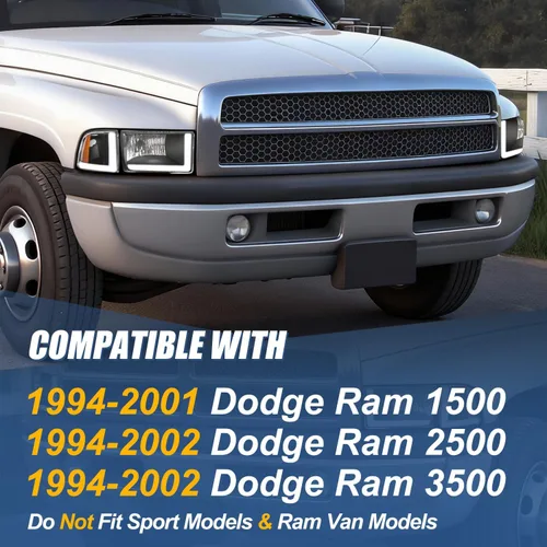 Miniatura 6 de Auto Dynasty Conjunto de Faros LED DRL Compatible con Dodge Ram 1500 2500 3500 de 1994-2002, 4 Piezas Faros Halógenos de Repuesto con Doble Luz