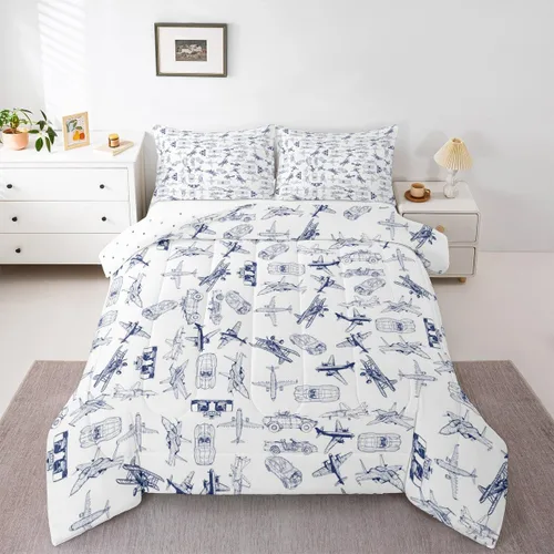 Miniatura 4 de Feelyou Juego de ropa de cama con estampado de avión para niños, juego de funda de edredón para niños y niñas, juego de funda de edredón de Multi