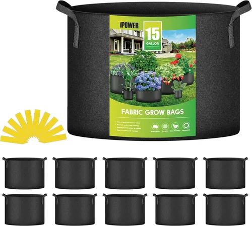 Miniatura 11 de iPower Paquete de 24 bolsas de cultivo de aireación gruesa de 7 galones, macetas de tela no tejida con asas de correa, contenedor para jardinería