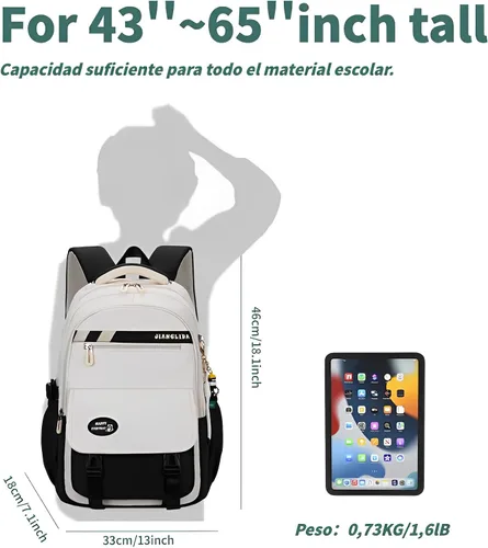 Miniatura 4 de Mochila Kawaii con bonitos accesorios, protección para la columna vertebral, antiladrón, bonita bolsa de libro estética, Verde (Mint Green), Kawaii