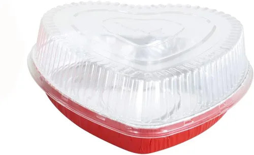KitchenDance - Molde de aluminio desechable en forma de corazón con tapa de cúpula a presión, sartén de papel de aluminio de 8 pulgadas perfecto