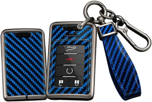 Miniatura 7 de SANRILY Funda de fibra de carbono con patrón de 4/5/6 botones, para Cadillac SRX ATS ELR XTS DTS ELR sin llave con llavero negro