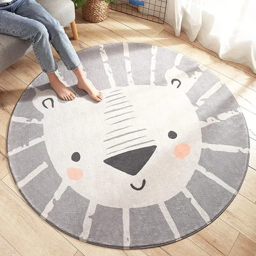 Miniatura 11 de ABREEZE Alfombra redonda de león de 2.6 pies, alfombra de juegos para niños, alfombra de juegos para niños, lavable, antideslizante, con temática