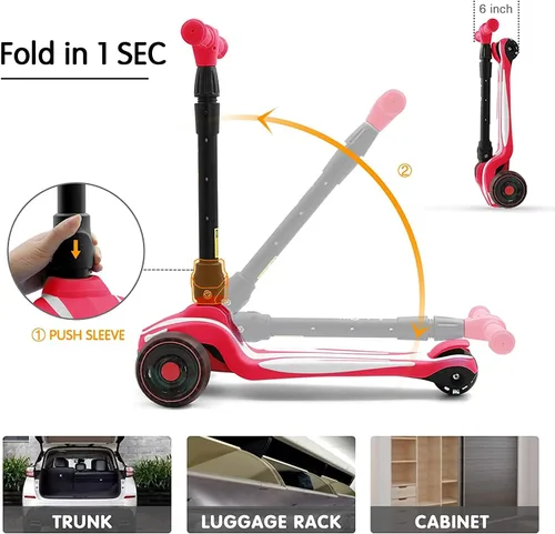Miniatura 6 de LOL-FUN Scooter para niños de 3 a 12 años de edad con luces LED de 3 ruedas, extra ancho plegable para niños de 3 a 5 años con 4 alturas ajustables