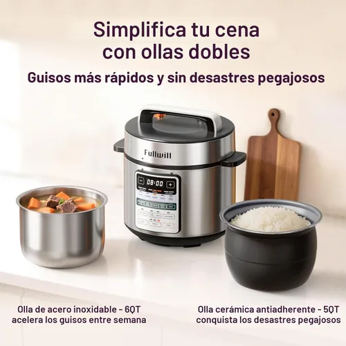 Miniatura 2 de Fullwill Olla de presión eléctrica de doble olla 6+5QT (2025 Actualizado), multi-olla de 12 en 1 para cocinar a presión, sopa, yogur, guiso, arroz