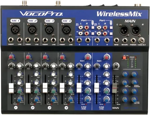 VOCOPRO WirelessMix-2 Mezclador de sonido en vivo/karaoke todo en uno con 2 micrófonos inalámbricos UHF y grabadora de audio SD