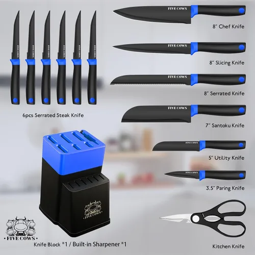 Miniatura 2 de Juego de 14 piezas de cuchillos de cocina con bloque y afilador de acero inoxidable alemán de alto carbono, cuchillos de chef afilados como navaja
