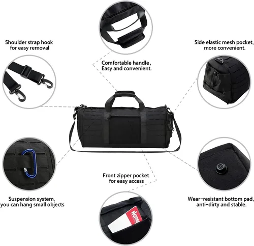 Miniatura 6 de Bolsa de lona táctica militar de 40 L, bolsa de gimnasio, bolsa deportiva de viaje, entrenamiento de fitness, lona impermeable con compartimento