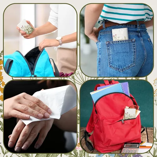 Miniatura 5 de Zonon Paquete de 100 pañuelos de bolsillo florales de 3 capas, mini pañuelos faciales de viaje, papel a granel, pañuelos individuales para bodas