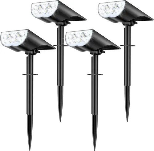 Focos solares impermeables para exteriores, 3 modos de iluminación, focos solares, luz de atardecer a amanecer, para patio, camino, paisaje, Blanco
