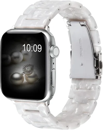Miniatura 44 de V.R.HOPE Correa de Resina para Reloj Compatible con Apple Watch para Mujeres 38mm 40mm 41mm 42mm Oro Rosa Ligero Pulsera de Pulsera para iWatch Beige