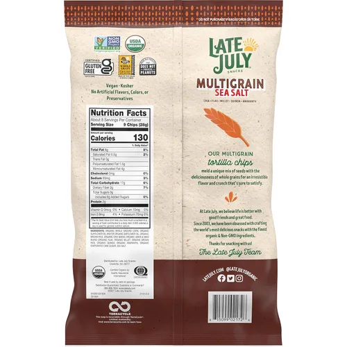Miniatura 7 de Late July Bocadillos de tortilla de sal marina multigrano, hechos con una mezcla de granos y semillas, vegano, kosher, certificado orgánico USDA