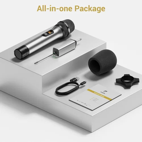 Miniatura 9 de Micrófono inalámbrico TONOR, sistema de micrófono de mano inalámbrico de metal UHF con receptor recargable, para karaoke, canto, fiesta, boda, DJ