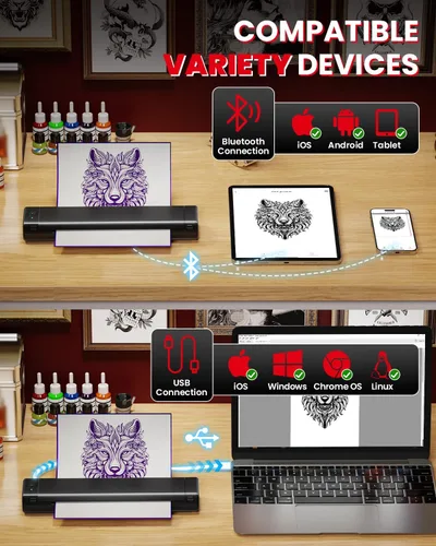 Miniatura 6 de COLORWING M08F - Impresora inalámbrica portátil de plantillas de tatuajes, máquina térmica sin tinta Bluetooth para plantillas de tatuajes con 10