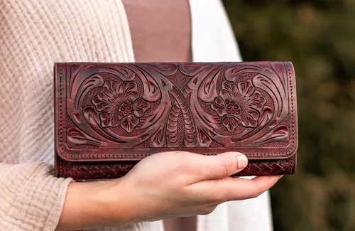 Miniatura 2 de Mauzari Sydney Genuine Leather Women's Wallet Tooled Floral Design