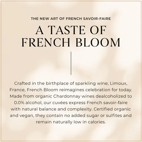 Miniatura 7 de French Bloom Le Rosé, Vino espumoso 0.0% sin alcohol, 25.4 fl oz, certificado orgánico, vegano, bajo en calorías, apto para embarazo, sin sulfitos