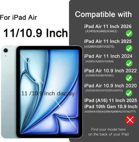Miniatura 2 de Akkerds Funda compatible con iPad Air de 11 pulgadas de 7ª/6ª generación (M3/M2) 2025/2024, para iPad Air de 5ª/4ª generación de 10.9 pulgadas Rosa