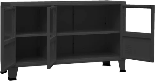 Miniatura 7 de Armario de almacenamiento industrial de metal con 3 puertas, armario de almacenamiento de piso negro, gabinete de almacenamiento multiusos
