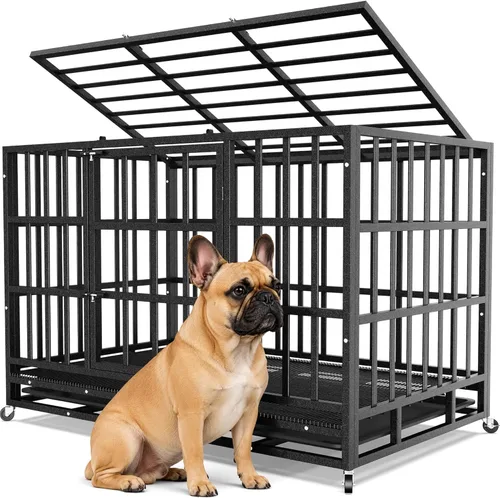 Hiwokk Jaula para perros de 38 pulgadas, perrera indestructible a prueba de escapes para perros grandes de alta ansiedad, jaula de metal fuerte para