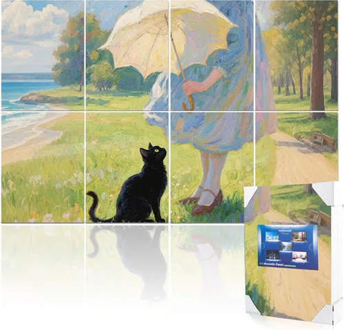 Mollywell Paneles acústicos artísticos de 48 x 32 x 0.4 pulgadas, paraguas, gato y mar, absorción de sonido, decoración de pared autoadhesiva a Robin