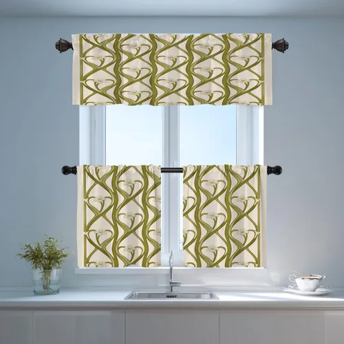 Miniatura 6 de Shrahala Art Nouveau Floral Pattern Blackout Curtain Tiers, Delicate Vine and Flower Design Kitchen Valance Light Blocking Tier Drapes with Rod