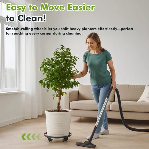 Miniatura 7 de Paquete de 3 posavasos de metal para plantas de 10.6 pulgadas, con ruedas, soporte rodante resistente para plantas con ruedas para interiores y Negro