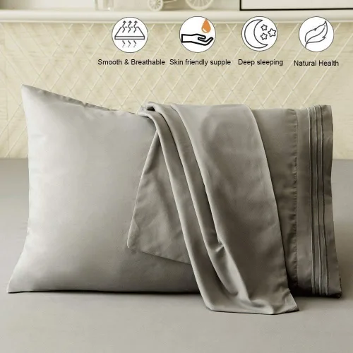 Miniatura 2 de SONORO KATE Juego de fundas de almohada de lujo de microfibra cepillada 1800 ropa de cama - sin arrugas, (gris, 2 fundas de almohada estándar)