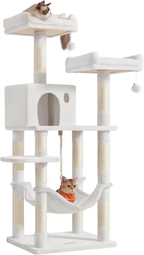 Miniatura 7 de Feandrea Árbol para gatos, torre para gatos de 56.3 pulgadas, condominio de felpa de varios niveles con 11 postes rascadores, 2 perchas, hamaca