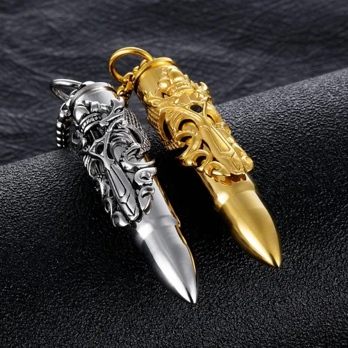 Miniatura 3 de TEMICO Collar de urna de acero inoxidable con colgante de bala en tono dorado y plateado para cenizas