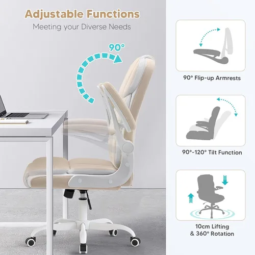 Miniatura 7 de SEATZONE Silla de escritorio de oficina cómoda con reposabrazos abatibles, cómoda silla de escritorio ejecutiva de terciopelo con respaldo medio