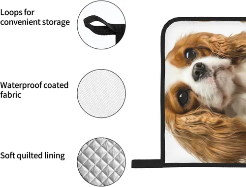 Miniatura 6 de Cavalier King Charles Spaniel - Juego de 4 manoplas para horno y ollas para perros, resistentes al calor, con capa interior de algodón Cavalier King