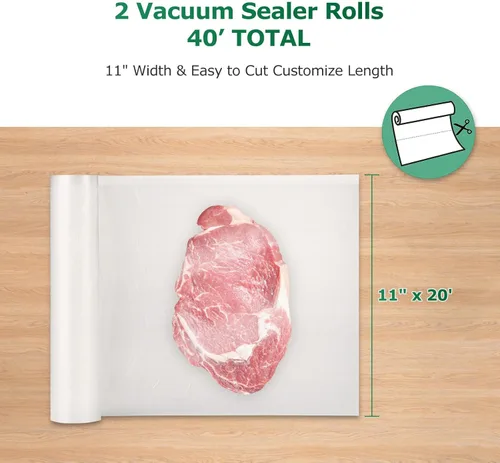 Miniatura 4 de FRESKO Rollos de bolsas de sellado al vacío 2 paquetes de 11" x 20', Bolsas de grado comercial para sellar una comida para almacenamiento