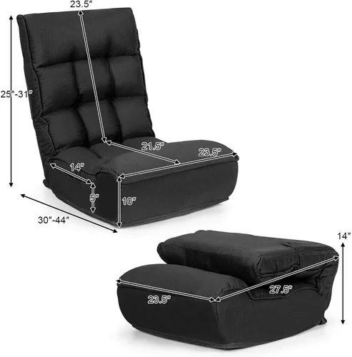 Miniatura 3 de DORTALA Silla de Piso Plegable para Adultos, Silla Gaming de Espuma con Memoria con Soporte Ajustable para Cabeza y Espalda de 5 Posiciones, Asiento