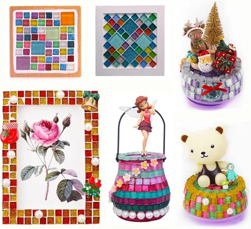 Miniatura 2 de Azulejos de mosaico de vidrio para manualidades, piezas de mosaico de forma cuadrada para suministros de manualidades