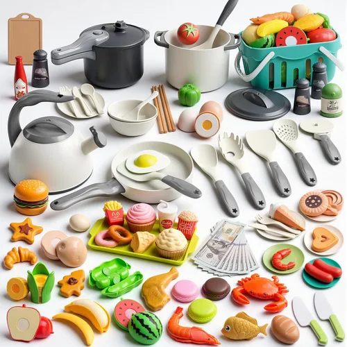 Juego de cocina de 130 piezas, ollas de juego de cocina para niños, sartenes, utensilios de cocina, alimentos diarios, frutas y verduras, cesta de