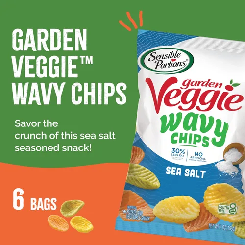 Miniatura 2 de Sensible Portions Chips ondulados vegetarianos, sabor a sal marina, chips sin gluten, bolsa de 7 onzas, paquete de 6